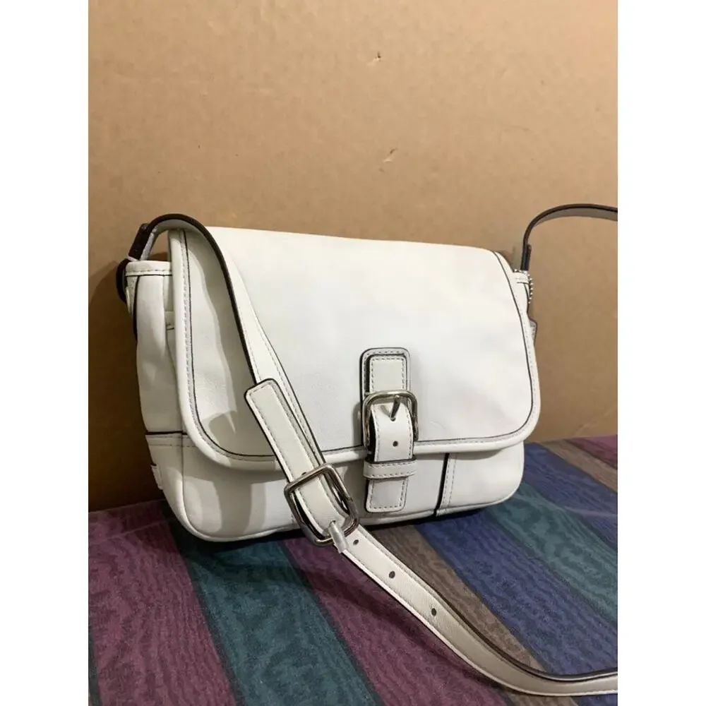 COACH HADLEY Small White Leather Buckle-Trim Field Bag Crossbody F29763